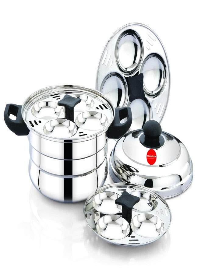 Thangam Stainless Steel Idli Cooker 2 Plates (for 6 Idlies) | Small Idly Cooker Pot | Steel Idli Maker with Silver Lid - Image 2
